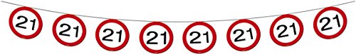 Wimpelkette Girlande Verkehrsschild Zahl 21 Geburtstag Deko Party