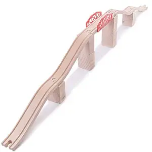Conductor Carl Build A Bridge Set (11 Pcs.) | Includes 1 Rail Bridge, 4 Ascending Tracks, 6 Risers Wooden Track Pieces | Compatible with All Major Brands | Classic Childrens Hobby Toy Accessory