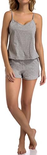Chamllymers Women's Sexy Cotton Pyjamas Sets Adjustable Strap Tops and Stretch Shorts Grey XL