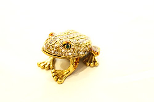 Preisvergleich Produktbild Silber Frosch emailliert und diamantbesetzter aufklappbaren Schmuckkästchen