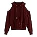 Produktbild togel Frauen Solide Langärmeliges Beiläufiges Schulterfreies Kapuzenpullover Pullover Bluse Kapuzenpullover Damen Weihnachtspullover Strickjacke Hoodie Sweatshirt übergroßer
