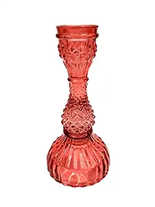 Ginni Designs Stylish Hand-Crafted Glass Candle Holder for Home Decor | Dining Table Decoration | Candlestick Stand showpieces (Pink)