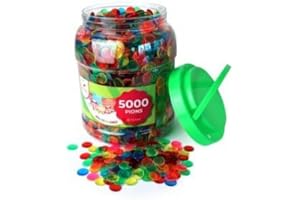 CAVERNEDESJOUETS Boite 5000 pions de marquage Loto 15 mm, Vert/Rouge/Bleu/Orange/Rose - jetons pour Carton Grille - Set Accessoire Jeu Bingo et Carte