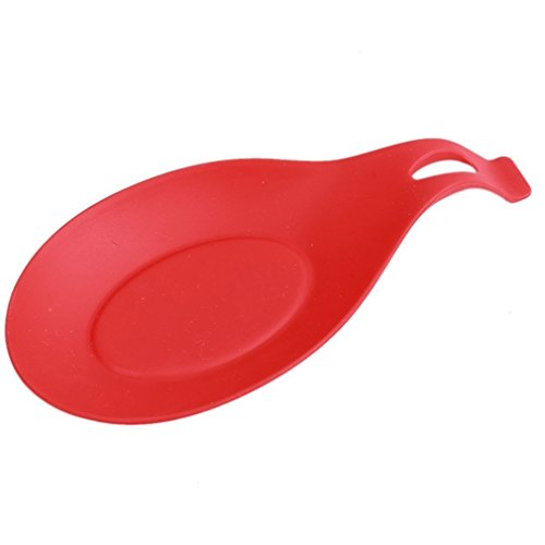 HENGSONG 1 Stück Silikon Löffel Ablage Utensil Hitzebeständig Ablage für Küchenzubehör, Löffel, Spachtel, Pinsel, Besteck (Rot) - 4