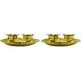 LotusFeet Spirituality Brass Pooja Aarti Thali for Pooja Purpose in Home Temple-14 cm -Set of 2