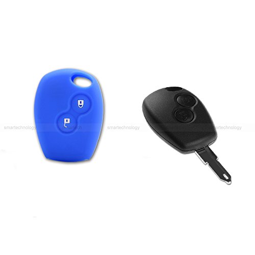 Smartechnology - Étui souple en silicone pour télécommande auto 2 boutons - Dacia, Logan, Sandero, Duster, Express - Divers coloris bleu