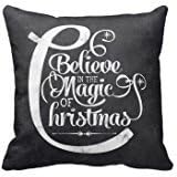 CBOutletArt Chalkboard Believe in the Magic Cotton Linen Decorative Throw Pillow Case Cushion Cover 18*18 Inch #388