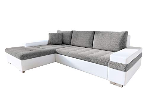Design Ecksofa Bangkok Mini, Moderne Eckcouch mit Schlaffunktion und Bettkasten, schwerentflammbar stoff, Ecksofa für Wohnzimmer, Gästezimmer, Couch L-Form, Wohnlandschaft, (Soft 017 + Lawa 05)