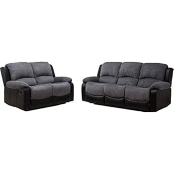 New Marsha Fabric Reclining Sofa Set Black And Grey 3 2 Amazon