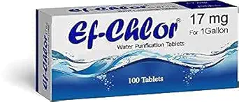 Ef-Chlor 17mg Water Purification Tablets for Traveling & Emergency use Rapidly Effective Against Bacteria and Viruses from The Water-1 Tablet Purifies 3-4 litres Drinking Water Pack of -100 Tablets