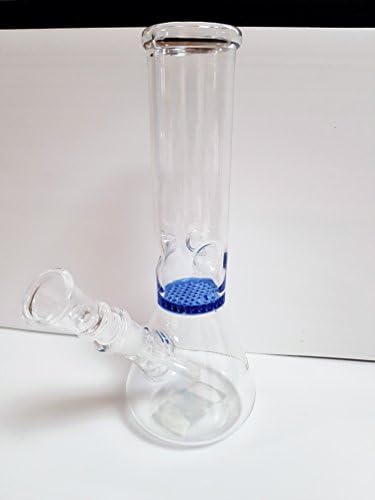 Glass Bouncer Bong with Blue Perc (H:21cm, Honeycomb Perc x 1, Ice Notches, WT:5mm SG:14.5mm) (Z153BL)