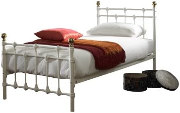 Oxford Single 3ft White/Gold (Off White) Bedframe with Orthopaedic Mattress