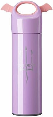 Landrind Portable Thermos Travel Mug Cute Design Vacuum Insulated Stainless Steel Thermos Water Bottle, Mini Size Coffee Thermos &amp; Vacuum Flask (400 mL, Devil Wing &amp; Purple)