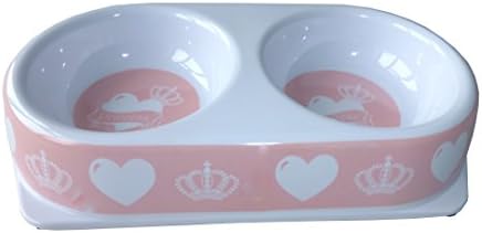 Double Bowl Dog Cat Puppy Pet Bowl Non Slip Food Water Feeding Dish Pink NEW