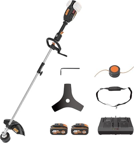 WORX Nitro WG186E Tagliaerba multiutensile 40 V (2 x 20 V) | PowerShare | Include 2 batterie 2 Ah e caricatore | Asse multifunzione per accoppiare sega, tagliasiepi o spazzola