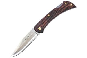 MUELA Macina Coltello con blocco K-9R.M con lama in acciaio MoVA da 9 cm e manico in fibra di legno corallo da 10,5 cm per caccia, pesca, sopravvivenza e bushcraft + portabottiglie in regalo