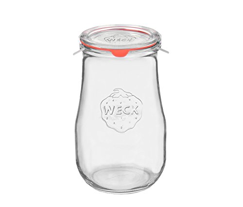 Weck Glas 2700ml Tulpenglas, 2,5L Sturzglas mit Glasdeckel, Einkochring und 2 Klammern inkl. Gelierzauber Rezeptheft von Diamantzucker - 2