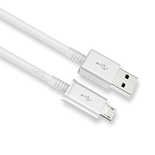 OKCS® Schnell und Sicher 3 Meter Micro USB Kabel MicroUSB zu USB Ladekabel Adapter für Samsung, Sony, Motorola, Huawei, Nokia, LG, Xiaomi, Wiko, Motorola etc. - in weiß