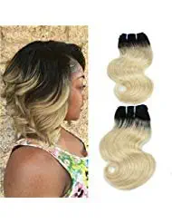 Brazilian Body wave ombre human hair Weft 4 bundles Remy Human Virgin Hair Extension by Yaki Beauty (1b/613# Natural Black to Blonde)