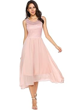 Meaneor Damen Chiffonkleid Ärmellos Spitzenkleid A Linie Abendkleid Party Cocktailkleid Maxikleid für Sommmer