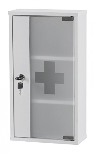 FineBuy Medikamentenschrank in Holz Weiß absperrbar | Arzneischrank mit Kreuz Glas Tür | Medizinschrank ohne Inhalt zur Wandmontage - 2