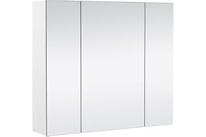 Yaheetech Armadietto a Specchio per Bagno Specchiera Bagno Mobilettto da Parete con 3 Ante Mobile a Muro Armadio a 3 Riapiani Regolabili Salvaspazio Bianco 70,5 x 60,5 x 15 cm