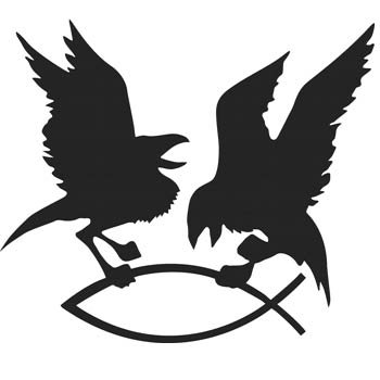 Wotan Textil - Pegatina, diseño de cuervos y pez, plástico, plata, aprox. 9 x 9 cm