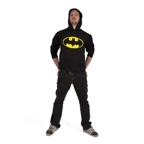 Batman-Logo-Hoodie-DC-Comics-Kapuzenpullover-schwarz-warm-und-weich-schwarz-mit-Tasche