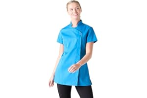 Simon Jersey Press Stud Women's Healthcare/Beauty Tunic with Hidden Zip in Sizes 6-26. Easy Care Nurse/Carers Uniform Tunic with Pockets, Scrub Tops for Women UK, Quality Medical Uniforms & Scrubs