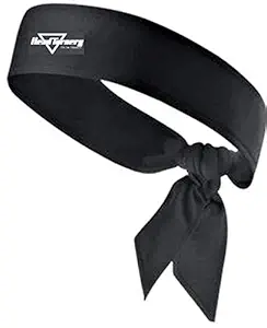 HeadTurners Cotton Tie Back Headbands Sweatbands Hair Band Moisture Wicking Workout Men Women Bands (Black, 1 Piece)