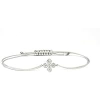 SCHOSCHON Damen Textil-Armband Zirkonia Blüte 925 Silber | Silber-Hellgrau | Schmuck Textilarmband Individualisierbar