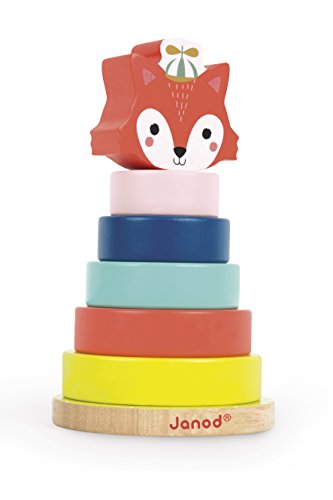 313oJLFVNqL Janod - Empilable Renard, Baby Forest - Jeu Empilable en Bois - Jouet d'Éveil - Développement de la Motricité Fine - Premier Âge - Multi Couleurs - Dès 1 An, J08014