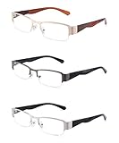 3 pares de lectores hombres y mujeres - 3 Conjunto de gafas de lectura para lectores de semi-sin marco de metal con bisagras de resorte en Dorado,gunmetal,plateado,ajuste tanto para hombres como para mujeres