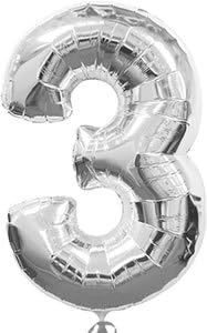 Amscan Super Shape Number 3 Balloon, Silver 34 in x 22 in