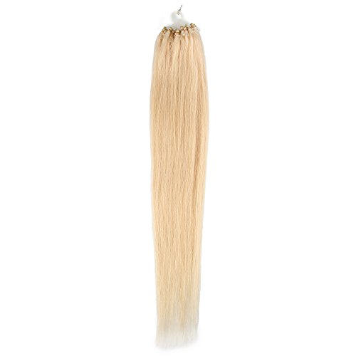 Loop Micro Ring Remy Human Hair Extension Straight Color Bleach Blonde #613 20 inch 50 Strands 0.5g/strand
