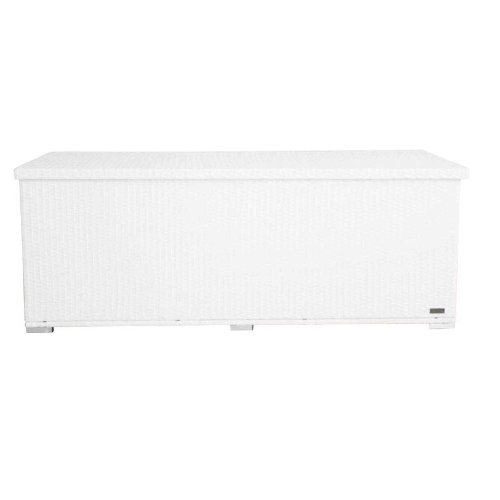 OUTFLEXX praktische Kissenbox aus widerstandsfähigem Poly-Rattan in weiß mit Gasdruckfedern und Innenbezug, 204 x 94 x 75 cm, Gartentruhe Universalbox Aufbewahrungsbox Kissentruhe, wetterfest