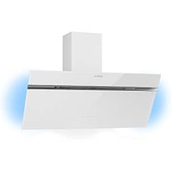 Klarstein Alina - Hotte aspirante de luxe, 90 cm de largeur, Trois niveaux de puissance, Extraction d'air de 600 m³/h maximum, Eclairage LED, Panneau de commande tactile, Eclairage d'ambiance, Blanc
