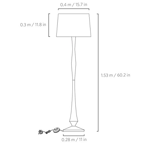 Tomons Simple Scandinavian Style White Washed Wood Floor Lamp, White Linen Shape, E26/E27 Bulb Base, 153cm/60-Inch Height, 1.4m/4.6ft Cable With Foot Switch - FL2001