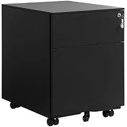 SONGMICS Caisson de Bureau à roulettes avec 2 Tiroirs et Classeur Suspendu, Armoire de Bureau Verrouillable pour Dossiers et Documents, Corps d'armoire prémonté, Noir OFC50BK