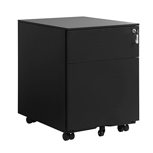 SONGMICS Caisson de Bureau à roulettes avec 2 Tiroirs et Classeur Suspendu, Armoire de Bureau Verrouillable pour Dossiers et Documents, Corps d'armoire prémonté, Noir OFC50BK