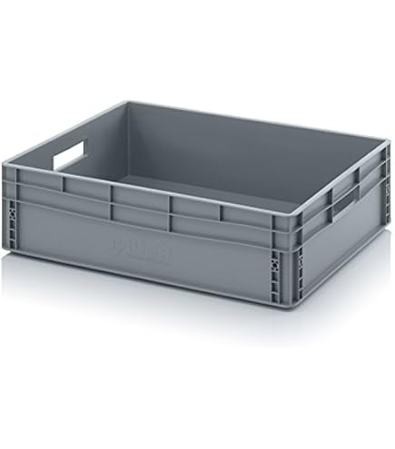 Bacs De Rangement Euro 80 X 60 X 12 Cm – Plastique Gris Empilable – 45 Litres – Fabrication Allemande