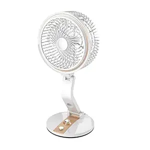 OM CLAER Powerful Rechargeable High Speed Table Desk Fan with LED Light for Home, Table Fan with Strong Airflow Quiet Operation Portable Pedestal Fan Speed Adjustable