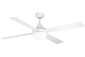 ‎EGLO EGLO Deckenventilator VARADERO, 4 Flügel Ventilator mit Licht, Wendeflügel aus MDF in Weiß oder Eiche, Gehäuse aus Stahl in Weiß matt, Fernbedienung, Timer, Sommer Winter Betrieb, AC Motor, Ø 122cm