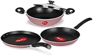 Pigeon by Stovekraft Basics Aluminium Non-stick Cookware Set, Set of 3 (With one lid), Pink