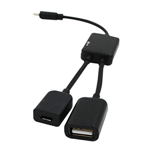 USB-OTG Adapter-Kabel 2in1 Micro USB OTG Hub Adapter für Smartphone / Tablet - z.B. geeignet für Samsung, Lenovo, Asus, Huawei, Amazon, Acer, Microsoft, Sony, LG - Mikro USB Verteiler in Schwarz