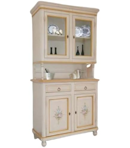 Credenza Cristalliera In Legno Vicentini Arreda – Modello Martini, 2 Porte E 2 Cassetti, Noce Scuro, Made In Italy