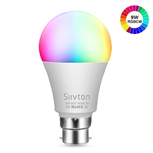 Ampoule WIFI B22 9W Equivalent de 75W 900LM, Ampoule Connectée LED RGB+CW Intelligente Multicolore Dimmable, Compatible avec Alexa, Echo, Google Home,Pas de Hub requis [Classe énergétique A++]