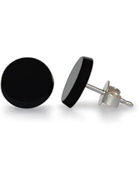 Onyx Ohrstecker, natürlich, flache Runde, 12mm, 925 Silber