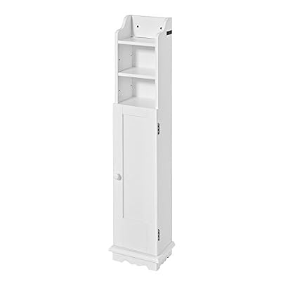 SoBuy® FRG177-W Support Papier Toilette Armoir Toilettes Porte Brosse WC en Bois – Blanc