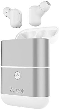 IPX5 Waterproof Earbuds,True Wirless Headphones CVC6.0 Noise Cancellation Stereo Sound Built-in Mic Bluetooth V4.2 Earphones with 1600mAh Charging Case for Iphone 8 X 7 6 Samsung Android Silver